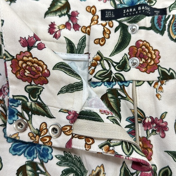 Zara Basic Collection Cream Floral Print High Waist Shorts Size Large - Picture 7 of 7